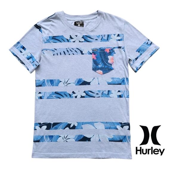 Hurley Other - Hurley Youth Boys T Shirt Light Blue Tropical Palm Chest Pocket Large (12 -13 Y)